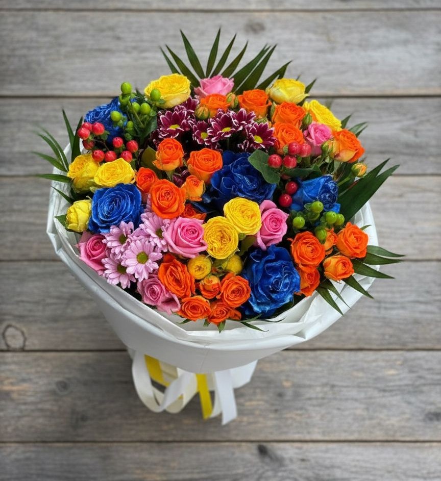 Букет цветов из: Розы и Хризантемы в Горном Саратовская область