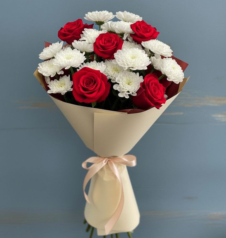 Букет цветов из: Розы и Хризантемы в Горном Саратовская область