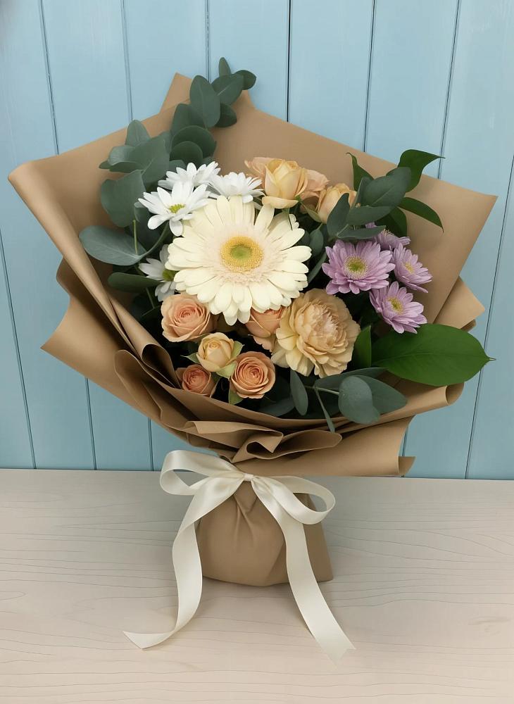 Букет цветов из: Герберы и Хризантемы в Горном Саратовская область