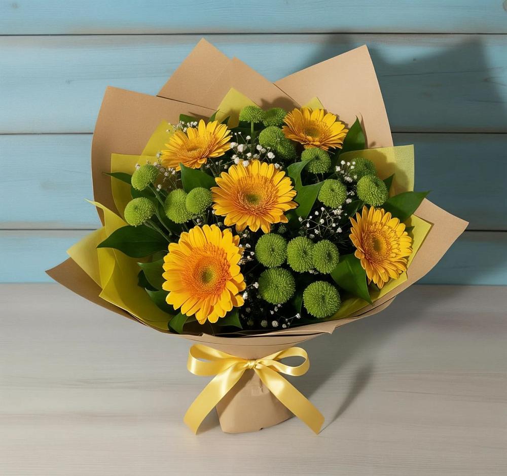 Букет цветов из: Герберы и Хризантемы в Горном Саратовская область