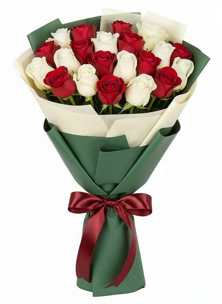 Букет Микс из красных и белых роз в Горном Саратовская область
