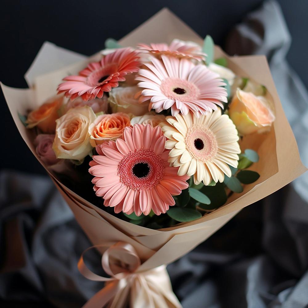 Букет цветов из: Герберы и Розы в Горном Саратовская область