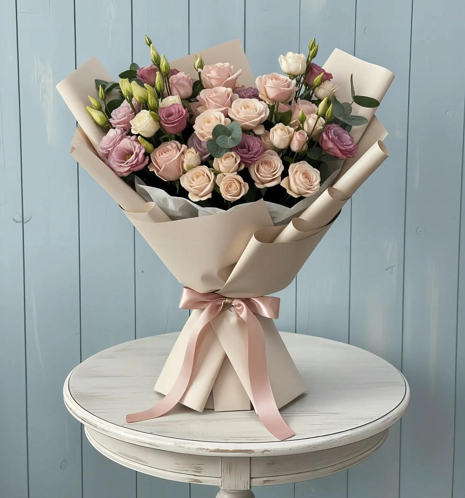 Букет цветов из: Розы и Лизиантусы в Горном Саратовская область