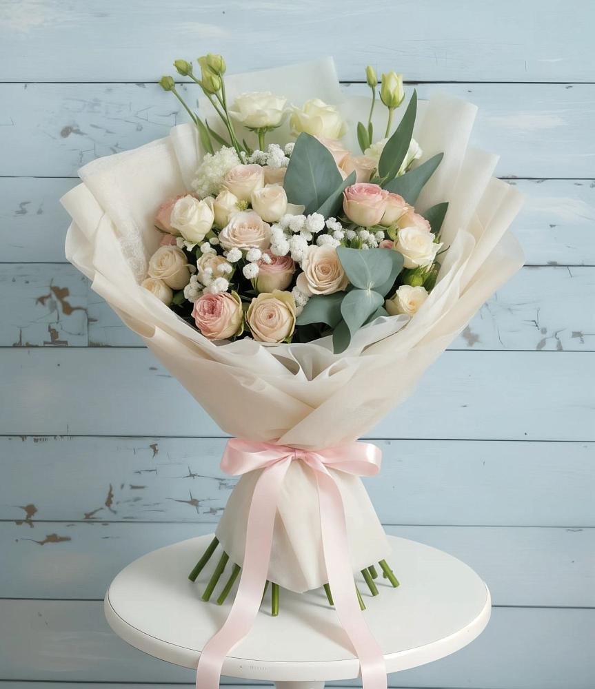 Букет цветов из: Розы и Лизиантусы в Горном Саратовская область