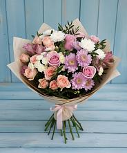 Букет цветов из:  Хризантемы, Розы и Альстромерии в Горном Саратовская область