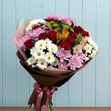 Букет цветов из:  Розы, Хризантемы и Альстромерии в Горном Саратовская область
