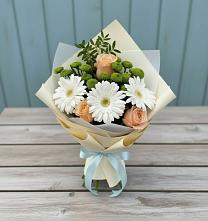 Букет цветов из:  Герберы, Розы и Хризантемы в Горном Саратовская область