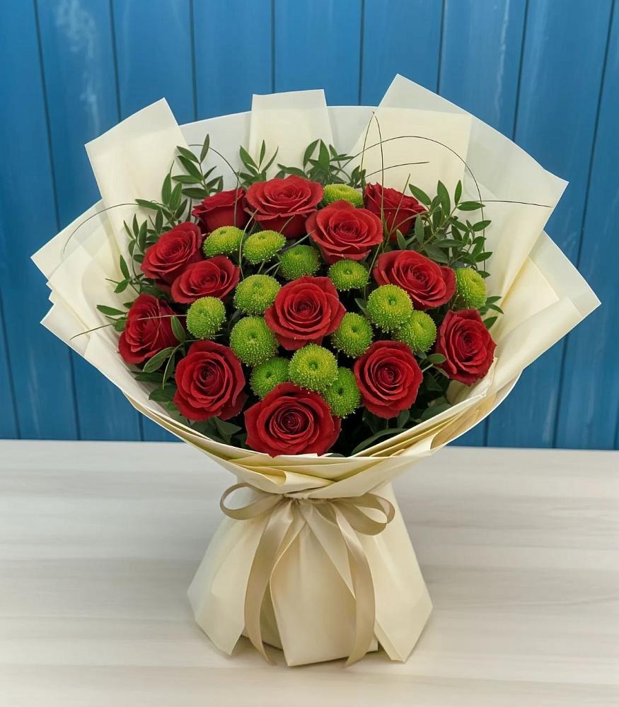 Букет цветов из: Розы и Хризантемы в Горном Саратовская область